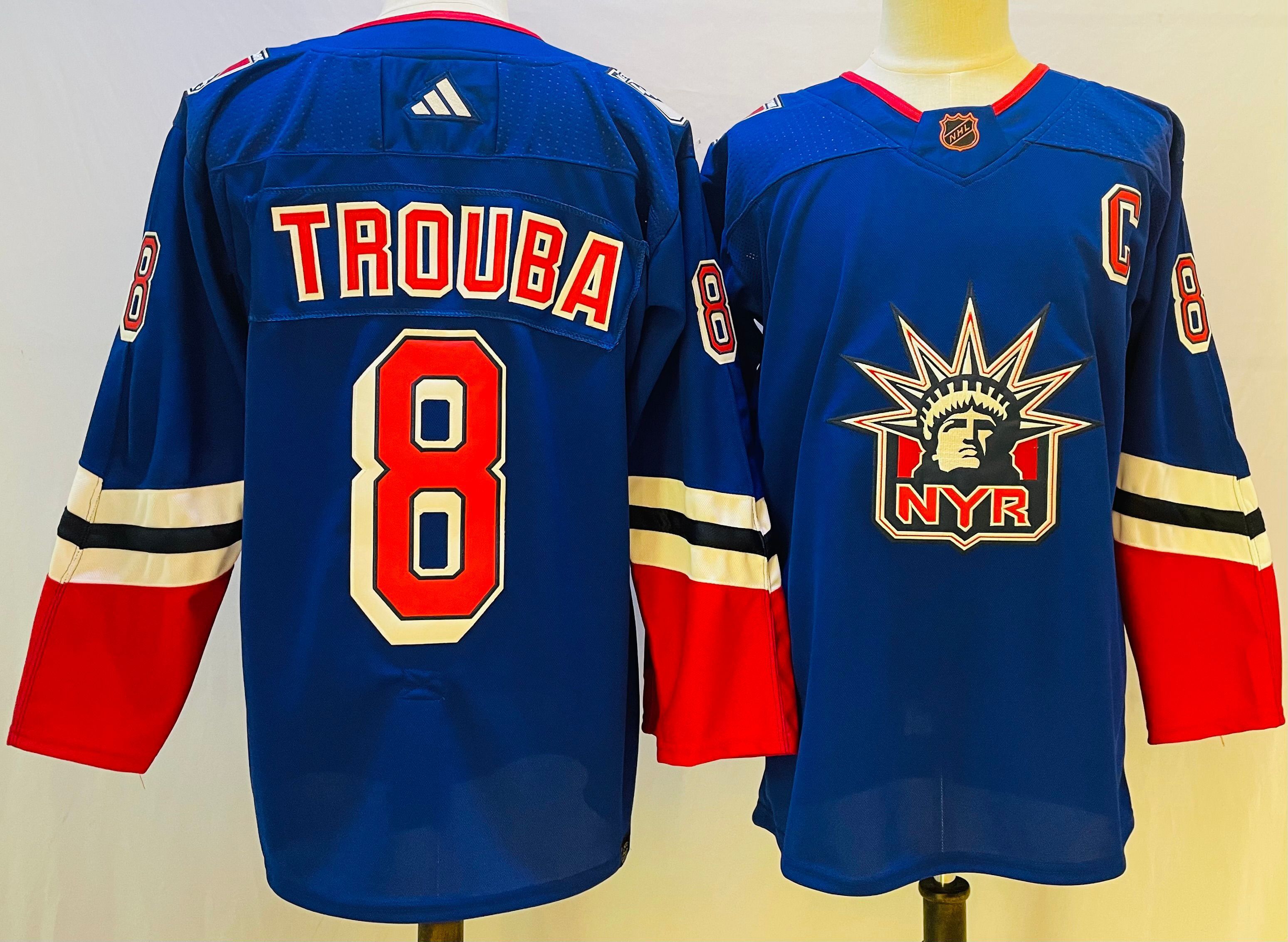 Men New York Rangers #8 Trouba Blue Throwback 2022 Adidas NHL Jerseys